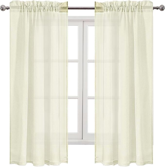 DWCN Ivory Sheer Curtains Semi Transparent Voile Rod Pocket Curtains - Image 9