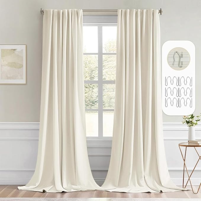 MIULEE Beige White Back Tab Blackout Curtain 96 Inch Long 2 Panels Set by MIULEE