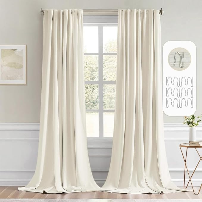 MIULEE Beige White Back Tab Blackout Curtains 108 Inch Long 2 Panels Set by MIULEE