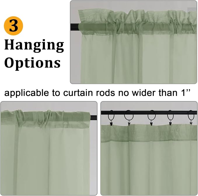 Gwine Sage Green Sheer Curtains 96 Inches Long 2 Panels, Elegant Window - Image 3