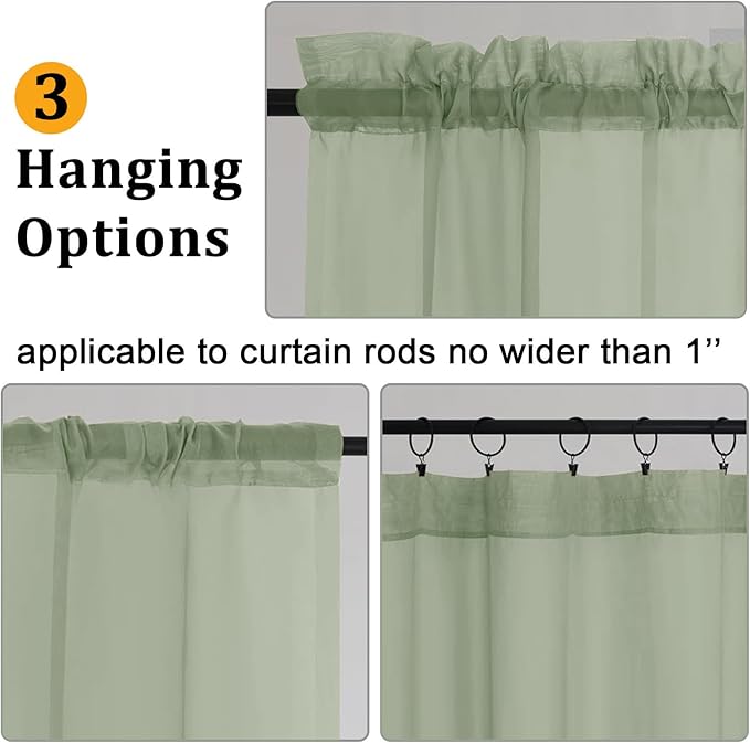 Gwine Sage Green Sheer Curtains 72 Inches Long 2 Panels Set - Image 3