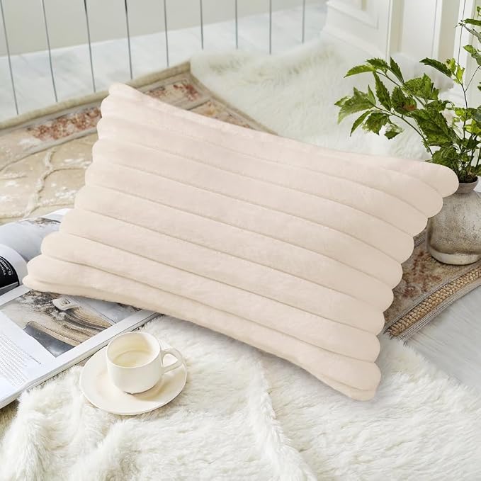 decorUhome Summer Cozy Faux Fur Throw Pillow Covers 12x20 Set of 2 Decorative - Image 4