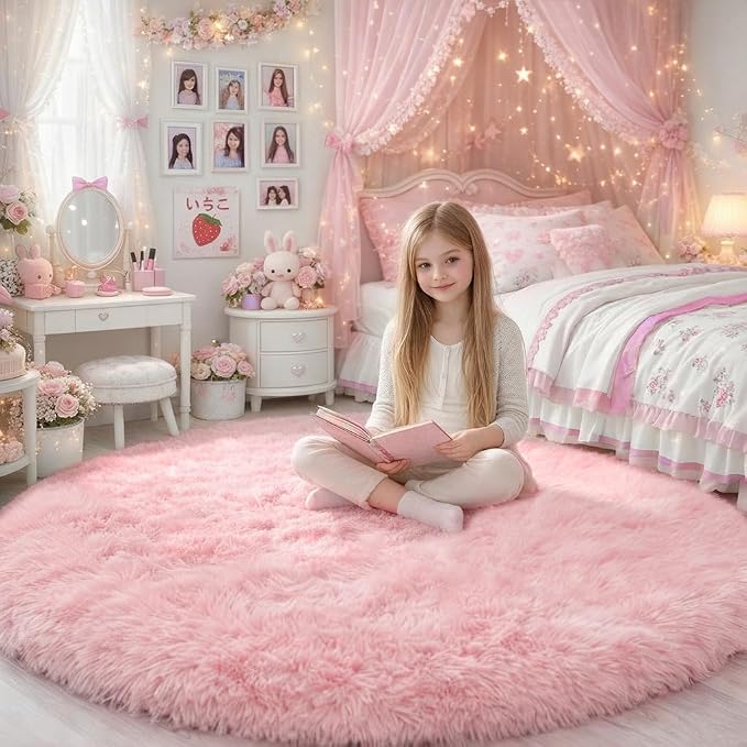 Amdrebio Pink Round Area Rugs 8Ft by Amdrebio
