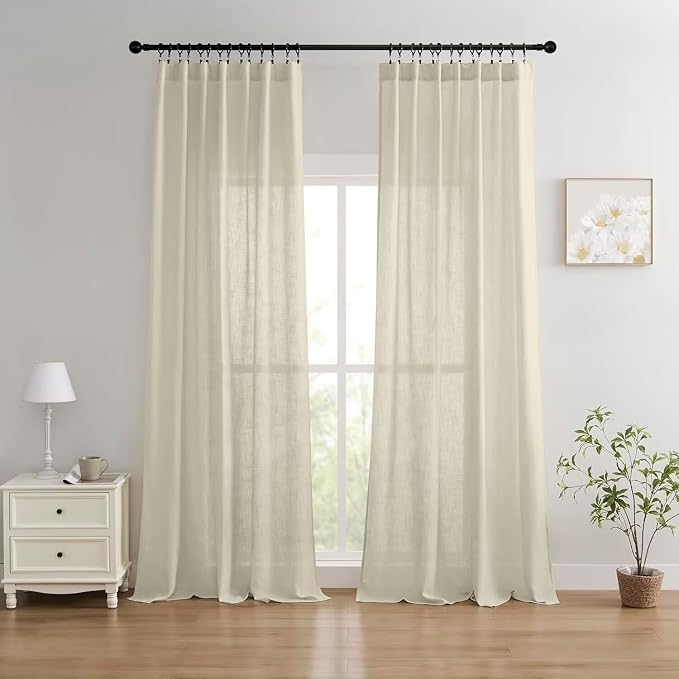 Joydeco Linen Curtains 72 Inch Length 2 Panels Set, Light Filtering Curtains by JOYDECO