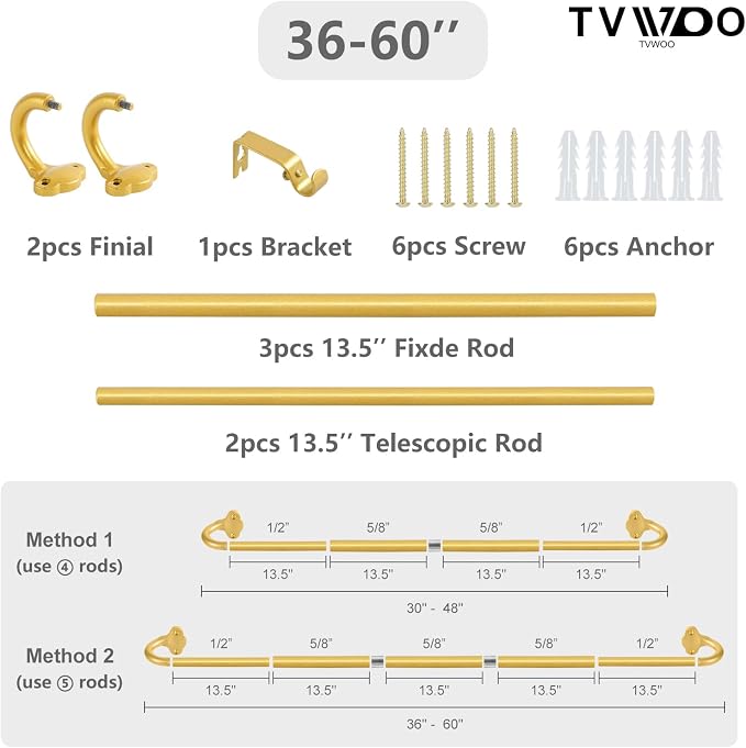 TVWOO Gold Wrap Around Curtain Rods:5/8" Small Blackout Adjustable Window - Image 8