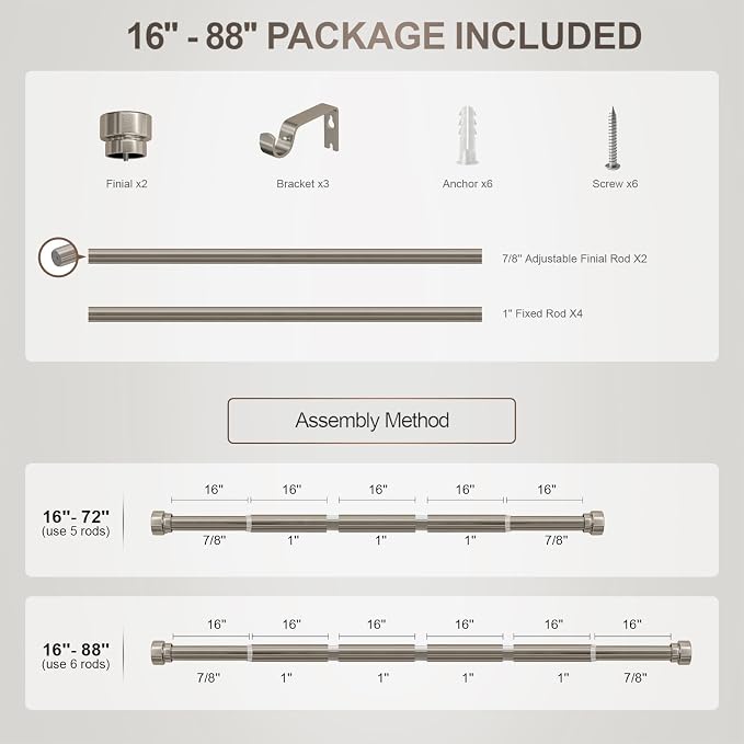 Lootkell Modern Brushed Nickel Curtain Rods - Image 9