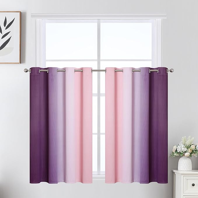 Estelar Textiler Pink and Purple Ombre Short Blackout Curtains 36 Inch Long by ESTELARTEXTILER