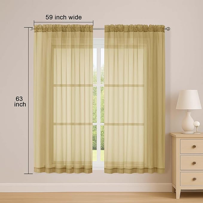 OWENIE Sheer Gold Curtains, Sheer Curtains 63 inch Length 2 Panels Set - Image 2