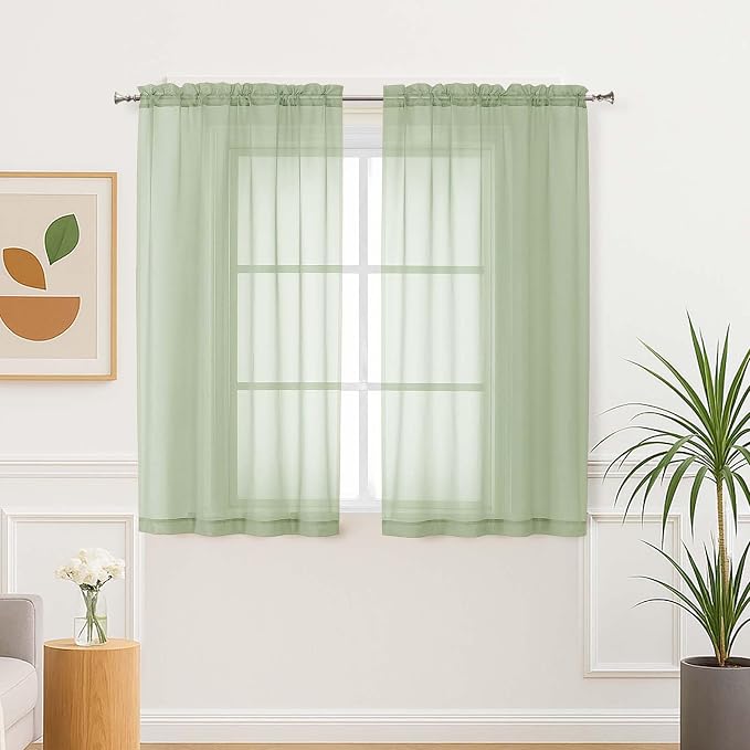 Aiyufeng Light Green Sheer Curtains 54 Inch Length 2 Panels Set by Aiyufeng