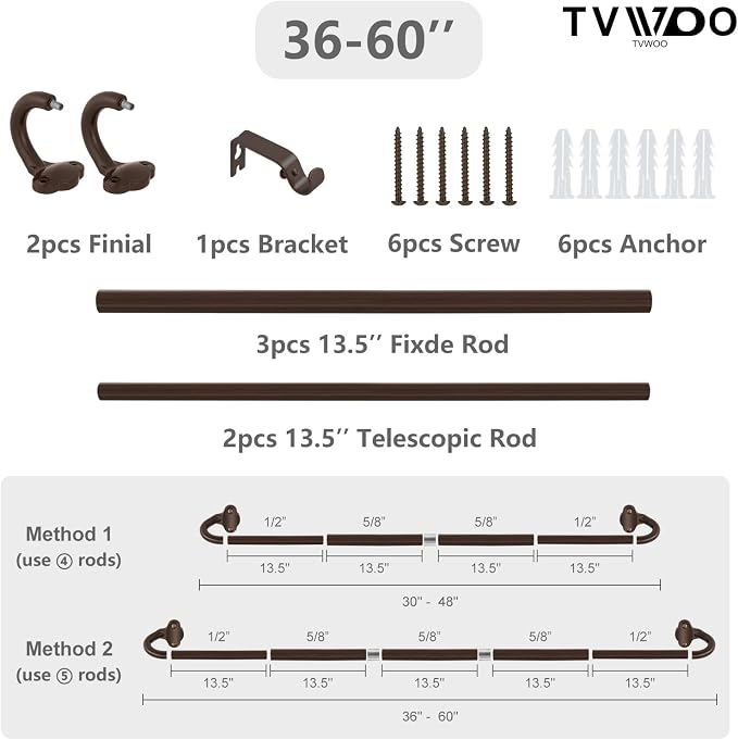 TVWOO Bronze Wrap Around Curtain Rods:5/8 Inch Blackout Adjustable Window - Image 8