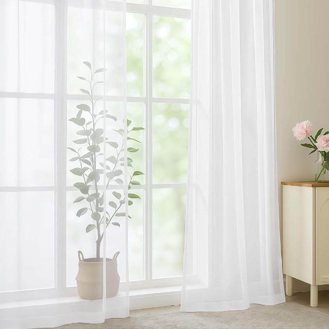 OWENIE White Sheer Curtains 78 Inches Long 2 Panels Set, Ivory Sheer Curtain - Image 7