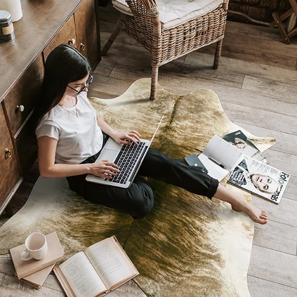 AROGAN Western Decor Faux Fur Cowhide Rug, 7 x 6.2 Feet Premium Animal Skin Cow - Image 6