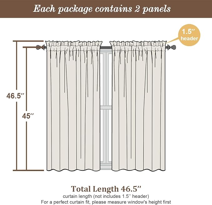 Chyhomenyc Light Grey Short Curtains 45 Inch Length 2 Panels, Light Filtering - Image 4