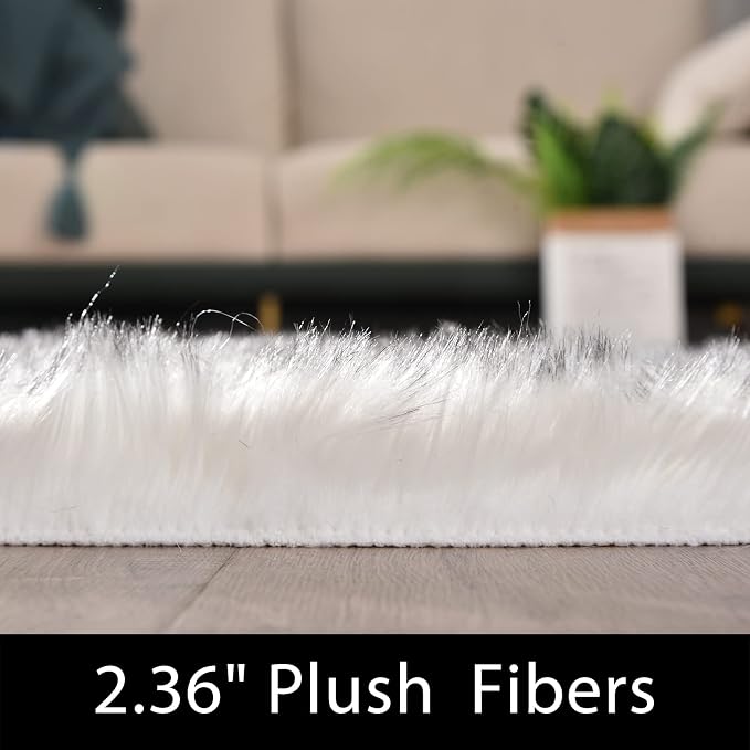 Latepis Faux Fur White with Grey Tips 2x8 Runner Rug - Image 2