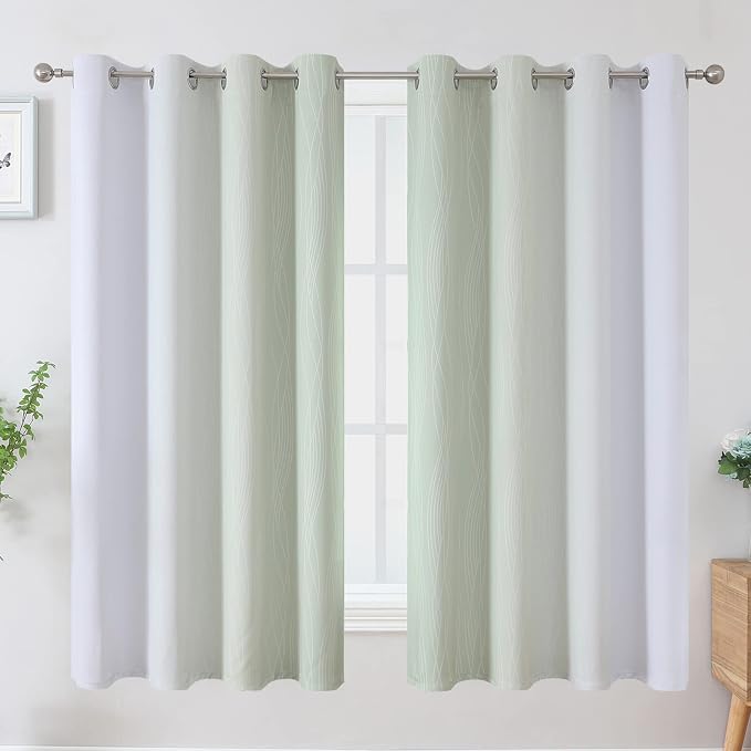 Estelar Textiler Sage Green and Greyish White Blackout Curtains 63 Inch Length - Image 2
