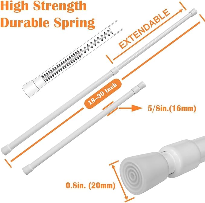KXLife 4 Pack 5/8" Spring Tension Curtain Rod, Adjustable Tension Rods White 18 - Image 2