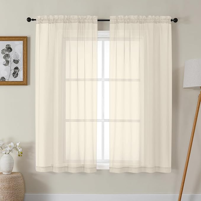 Gwine Cream Sheer Curtains 63 Inches Long 2 Panels Set, Voile Light Filtering by Gwine