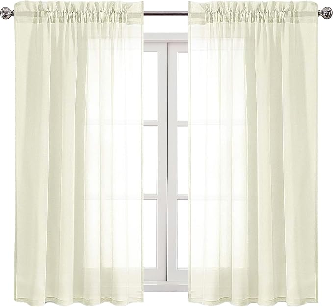 DWCN Ivory Sheer Curtains Semi Transparent Voile Rod Pocket Curtains - Image 9