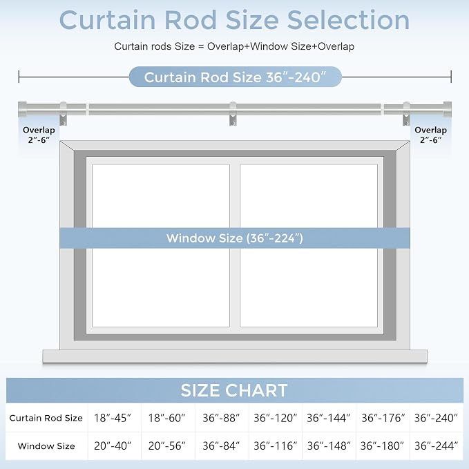 Silver Curtain Rods for Windows 36 to 240 Inch, Size:36-240 Inch - Image 5