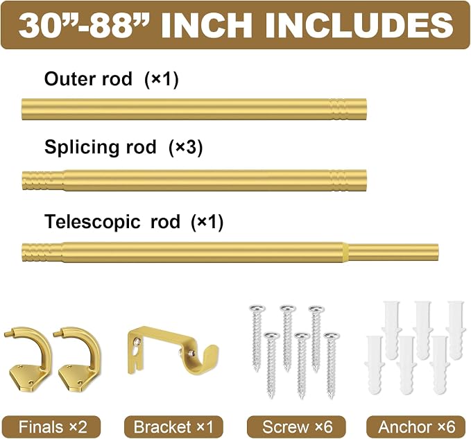 GXOACKJ Gold Curtain Rods for Windows 48 to 84 inch, 5/8 inch Adjustable Wrap - Image 5