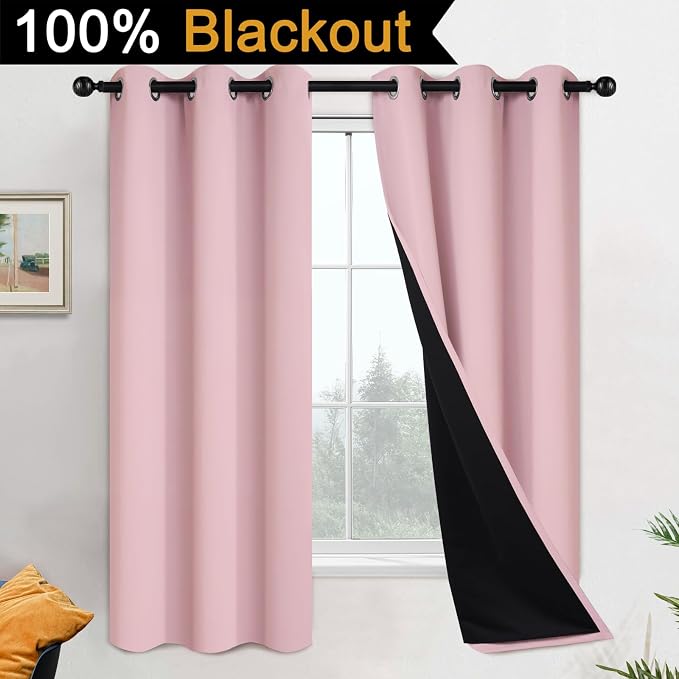 Yakamok Full Blackout Curtains 63 Inches Long, 2 Thick Layers Grommet Top - Image 2