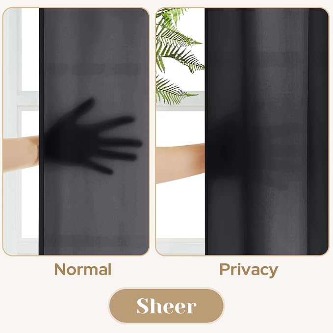 HOMEIDEAS Halloween Non-See-Through Black Privacy Sheer Kitchen Curtains - Image 3