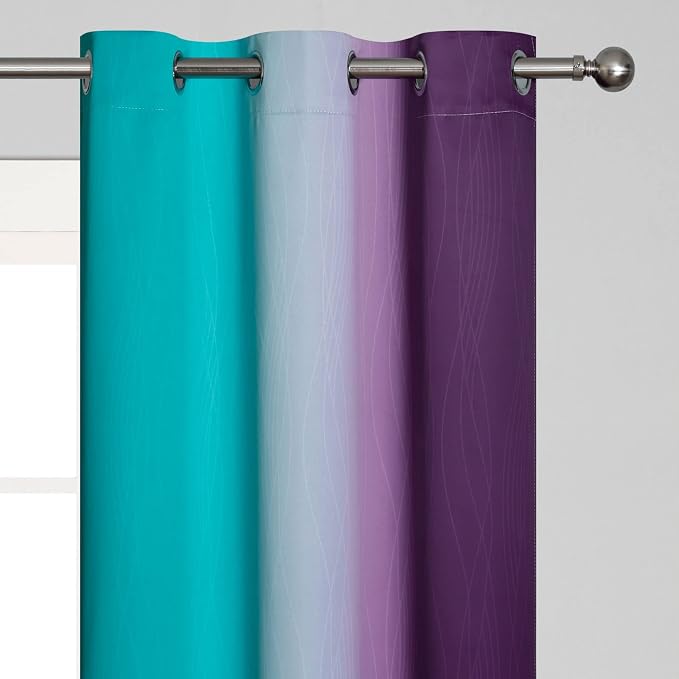 Estelar Textiler Teal and Purple Ombre Blackout Curtains 96 Inches Long 2 Panels - Image 4