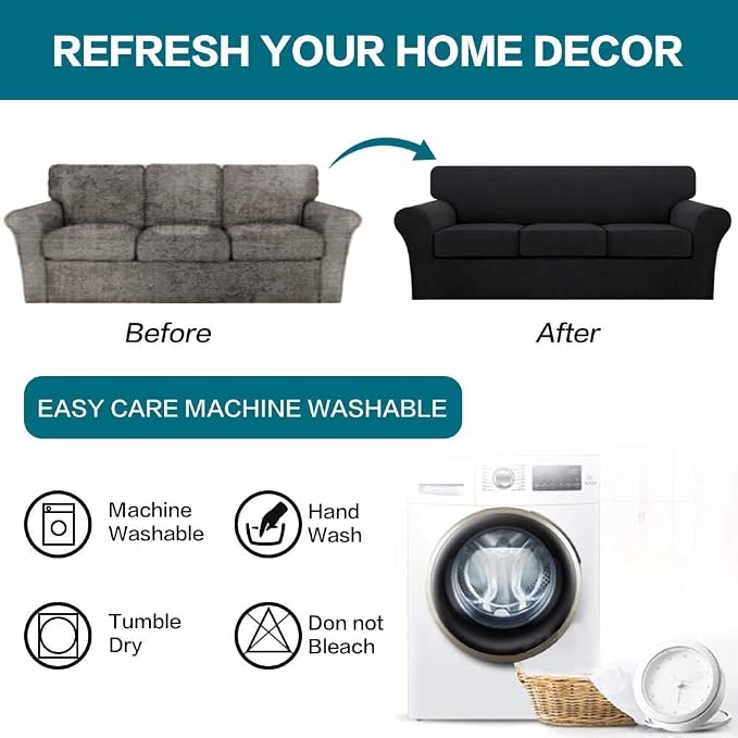Turquoize 4 Piece Sofa Covers for 3 Cushion Couch Sofa Slipcover Soft Couch - Image 7