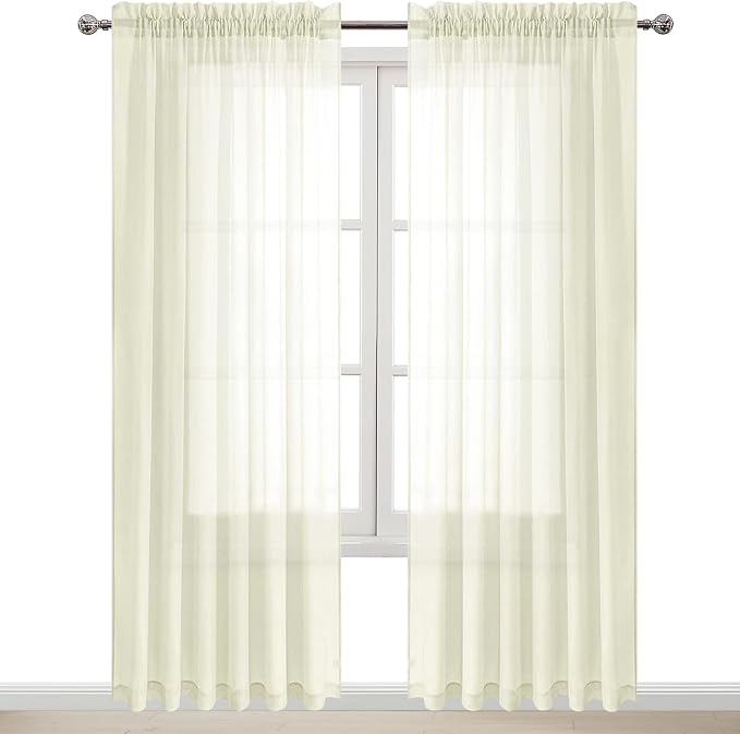 DWCN Ivory Sheer Curtains Semi Transparent Voile Rod Pocket Curtains by DWCN