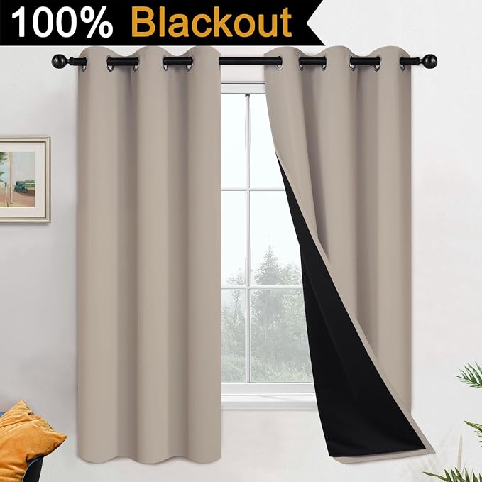Yakamok 100% Blackout Curtains 63 Inches Long, 2 Thick Layers Heat and Full - Image 2