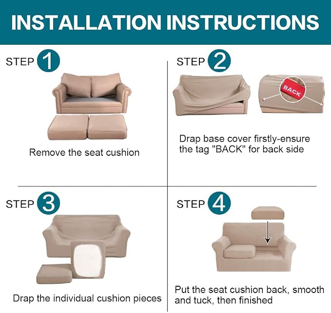 Turquoize 3 Piece Sofa Covers for 2 Cushion Couch Sofa Slipcover Soft Couch - Image 6