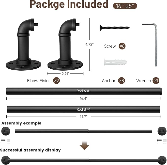 Zeerobee Curtain Rods for Windows 16 to 28, 1 Inch Industrial Wrap Around Black - Image 7