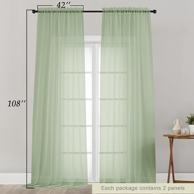 Extra Long Sheer Light Green Curtains - Image 2