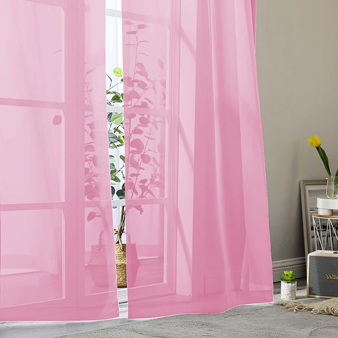 Pink Sheer Curtains for Bedroom Living Room 96 Inches Long 2 Panels, Modern - Image 9