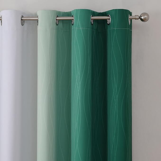 Estelar Textiler Green and Greyish White Blackout Curtains, Full Light Blocking - Image 4