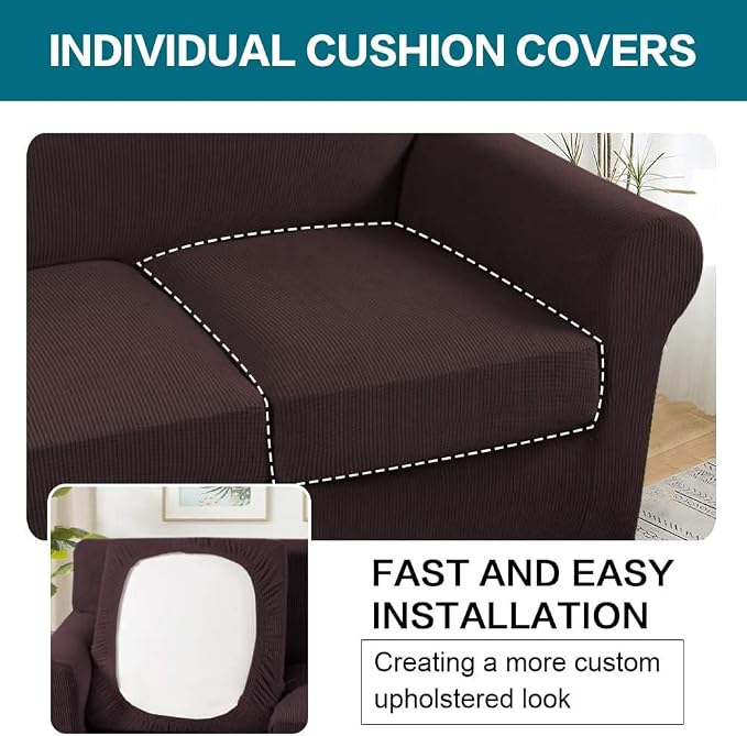 Turquoize 3 Piece Sofa Covers for 2 Cushion Couch Sofa Slipcover Soft Couch - Image 5