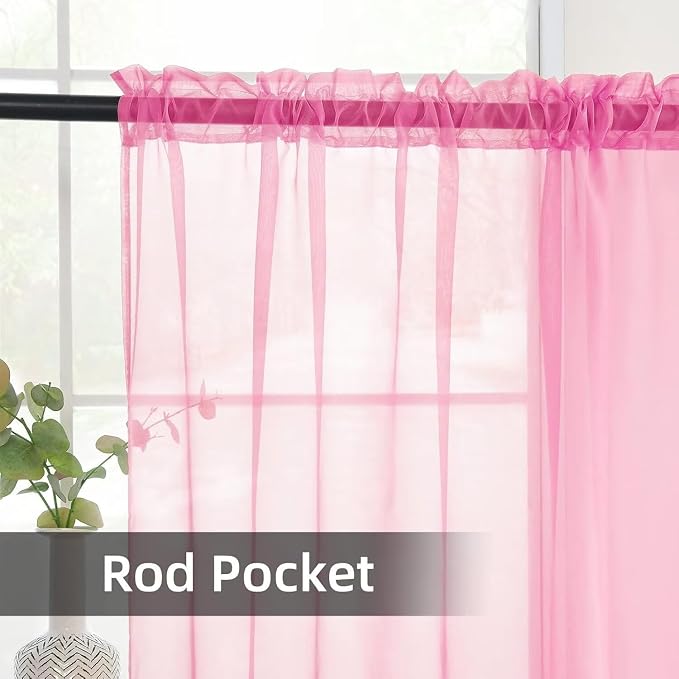 youleyar Solid Sheer Rod Pocket Curtain Voile Draperies 2 Panels White Beige - Image 3