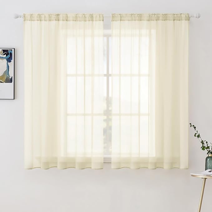 MIULEE 2 Panels Solid Color Light Cream Sheer Window Curtains Elegant Window by MIULEE