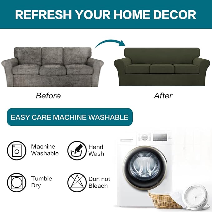 Turquoize 3 Piece Sofa Covers for 2 Cushion Couch Sofa Slipcover Soft Couch - Image 7