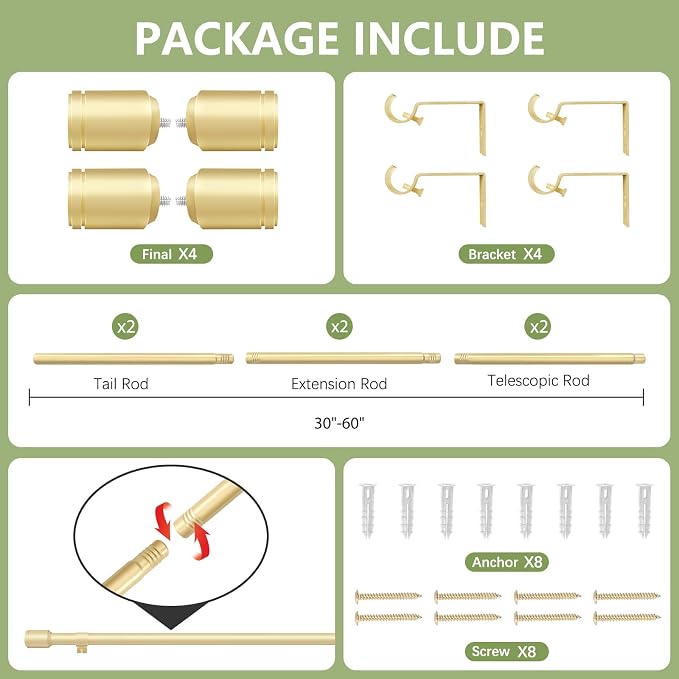 5/8” Diameter Curtain Rods 30-60 Inch, - Image 2