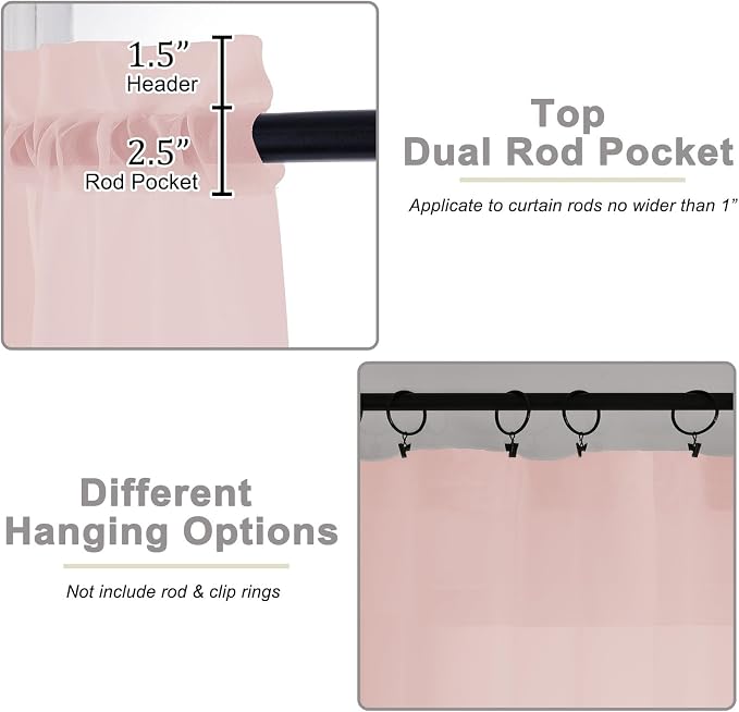 Blush Kitchen Curtains 30 Inch Length Tier 2 PCS, Solid Soft Airy Half Curtains - Image 4