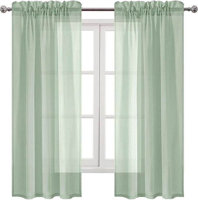 DWCN Bean Green Sheer Curtains Semi Transparent Voile Rod Pocket Curtains - Image 9