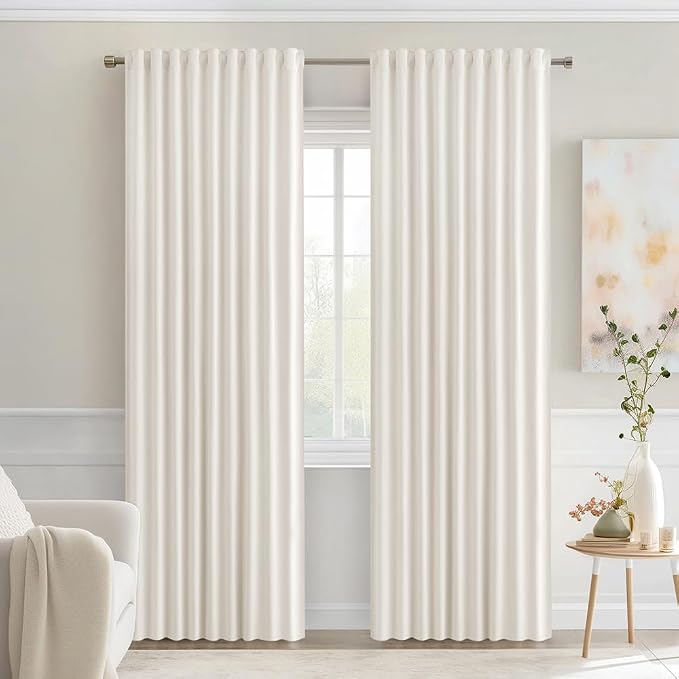 MIULEE Ivory Back Tab Blackout Curtains 84 Inch Length 2 Panels Set by MIULEE