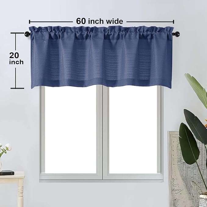 OWENIE Bob 1 PCS Blue Valances for Windows, Faux Linen Textured Kitchen Window - Image 2