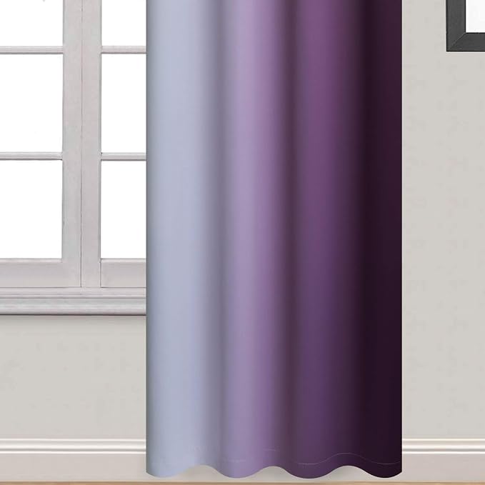 Yakamok Greyish White to Purple Ombre Curtain - Image 3