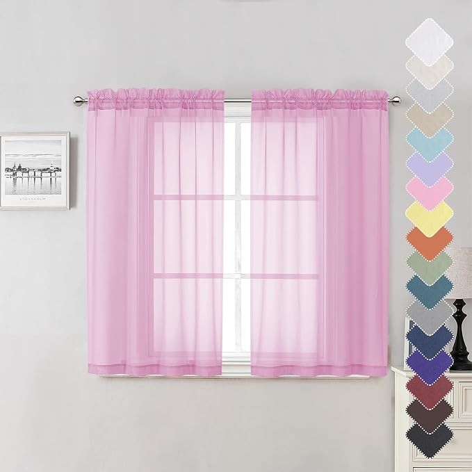 Lecloud Light Pink Sheer Curtains 45 Inch Length 2 Panels, Airy Voile Curtains by Lecloud