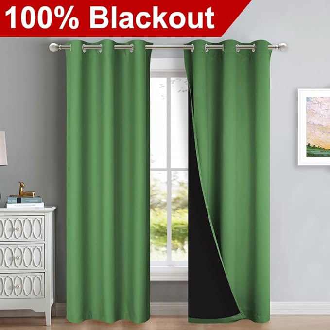 NICETOWN Blackout Curtains 84 inches Long, 2 Pieces, Forest Green, Full Light - Image 2