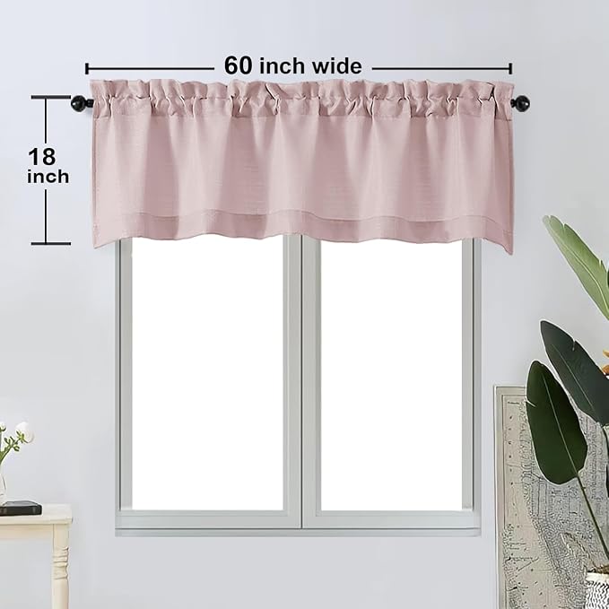 OWENIE Bob Valance Curtains 18 Inch Length 1 Piece, Faux Linen Slub Solid Blush - Image 5