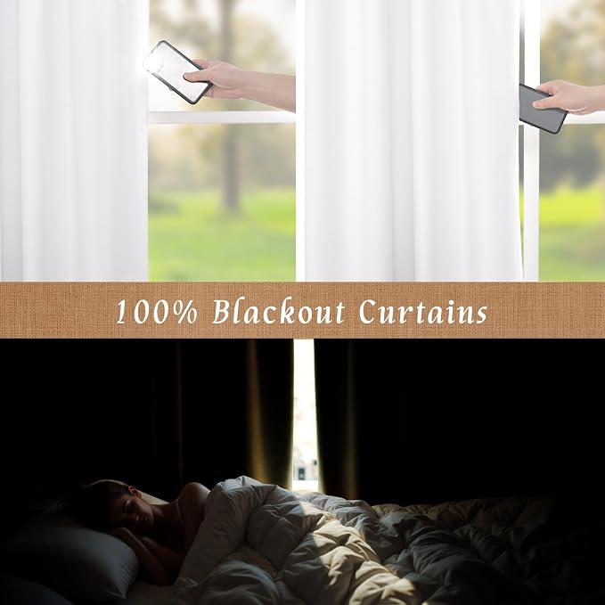 54 Inch White Linen Textured Blackout Curtains - Image 4