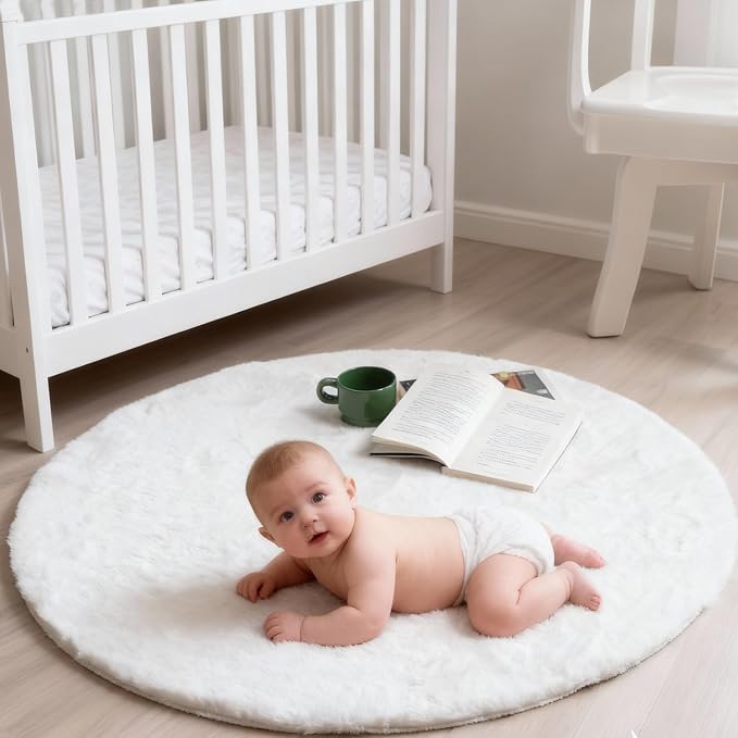 ThreadGlobe Fluffy Faux Rabbit Fur Circle Rug 3'x3', Cloud-Soft Area Rug - Image 6